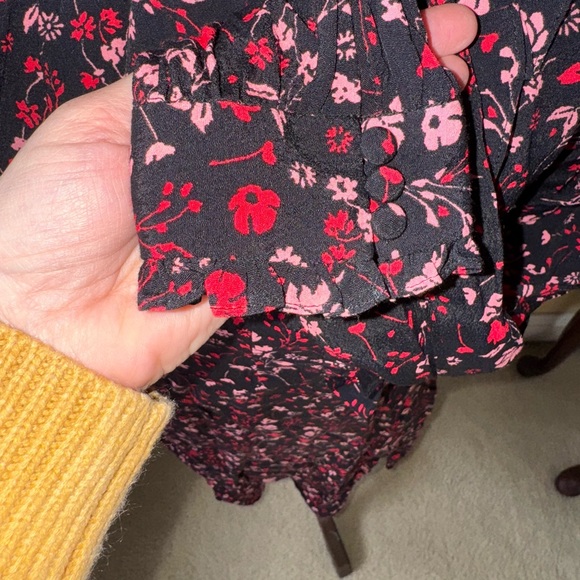 Express Floral Black and Pink Ruffle High Neck Women's Dress Sz 8 - Picture 5 of 9